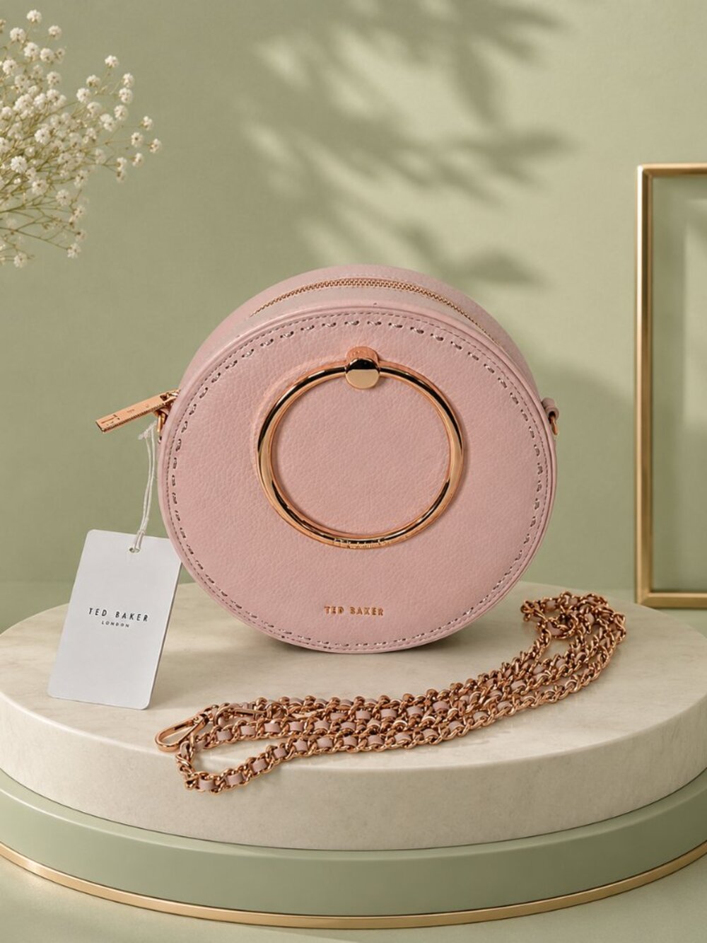 NWT Ted Baker Maddie Circle Leather Crossbody Bag Light Pink Rose Gold
